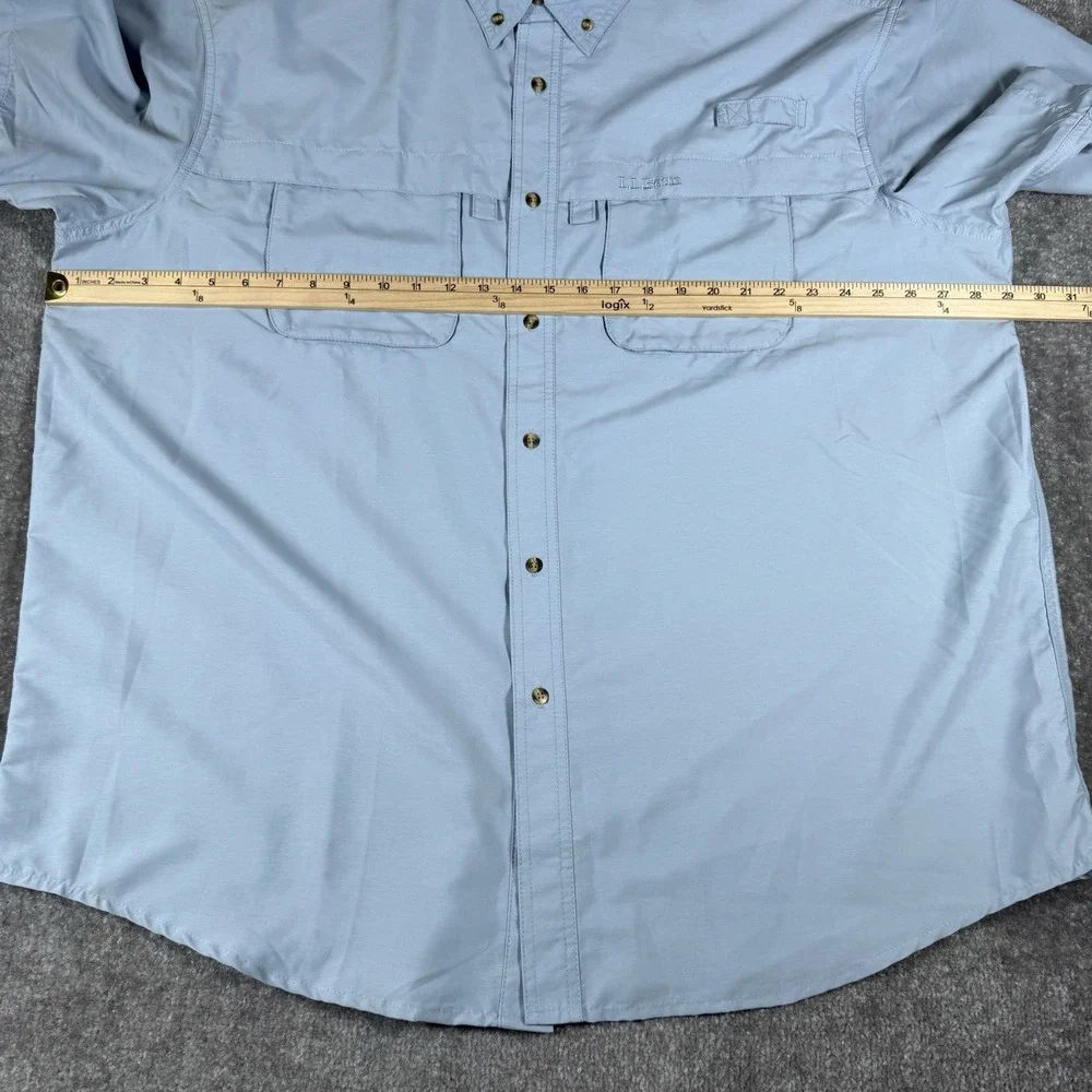 LL Bean Shirt Mens XXL Blue Vented Short Sleeve Button Up Outdoor Hiking Fishing
